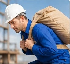 Arbeiter trägt einen schweren Sack